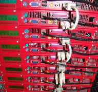 a rack of red petaboxes