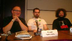 Me, Eliezer Yudkowsky, Charlie Stross, Death of Money panel